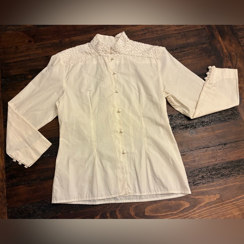 Vintage Prophecy Top Renaissance Secretary Ruffle Blouse White Women's 2 Retro